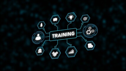 Teal and White Business Training Concept Graphic Hexagon Icons Network Diagram Dark Background image