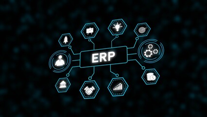 Teal and White ERP System Diagram Icons Network Business Technology Data Management Software Application