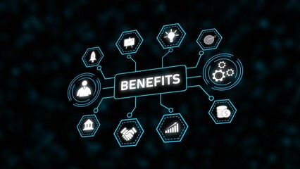 Teal Cyan Business Benefits Diagram Network Graphic White Icons Hexagons Dark Background image