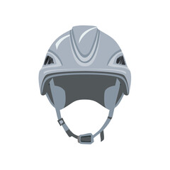 Grey sports safety helmet for riding, rock climbing, or rollerblading, with strap and buckle.