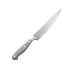 Steel Kitchen Knife Illustration on White. Cutlery tool for food preparation and cooking. Sharp metal blade and wooden handle.