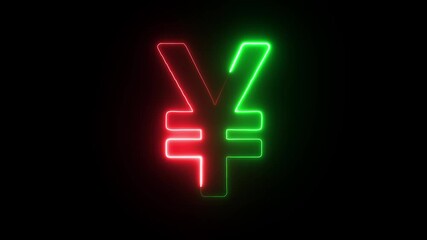Glowing Neon Chinese Yuan currency Icon animation. financial symbol, digital currency, wealth icon.  Neon glowing animation. Business and finance conceptual neon light Chinese Yuan 4k stock video.  - Powered by Adobe