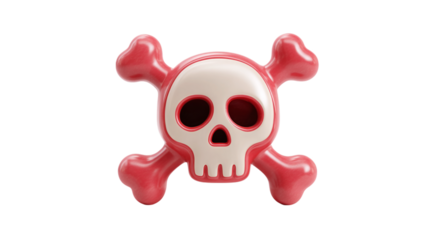 Skull and crossbones emoji-style 3D icon, stylized for playful or cautionary visuals Isolated on transparent background 