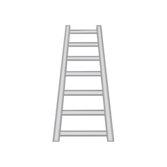 Isolated Tall Gray Ladder Standing Upright With Several Steps for Climbing