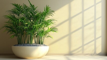 Potted plant by the wall with shadows