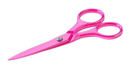 Pink scissors3D rendering in cartoon plastic style, isolated on transparent background 