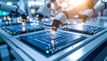 Robotic Arms Manufacturing Circuit Boards with Automation