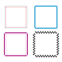 Technical square frames. Aircraft silhouette border. Vector outline symbols. Bold structured shapes.