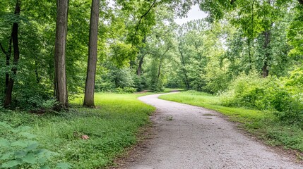 Winding path through lush green forest