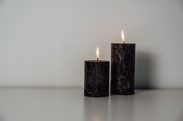 Halloween decor with copy space against a white wall banner background.
