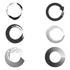 Stylized circle borders. Brush round frames. Vector abstract rings. Minimal black and gray shapes.