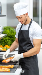 Chef grilling delicious salmon outdoors for culinary inspiration