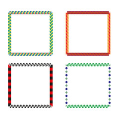 Colorful square patterns. Geometric triangle borders. Vector vibrant frames. Decorative outline symbols.