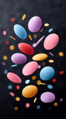 Colorful confetti popping in air for celebratory party background