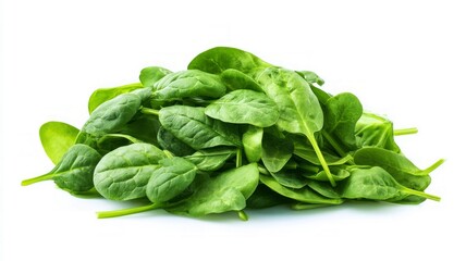 Fototapeta premium Fresh spinach leaves on white background. AI image