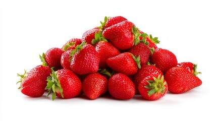 Fresh strawberries piled on white background. AI image