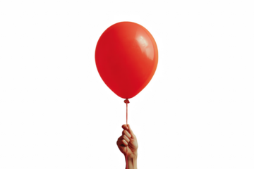 Red Balloon Held by Hand, Minimalist Design, White Background