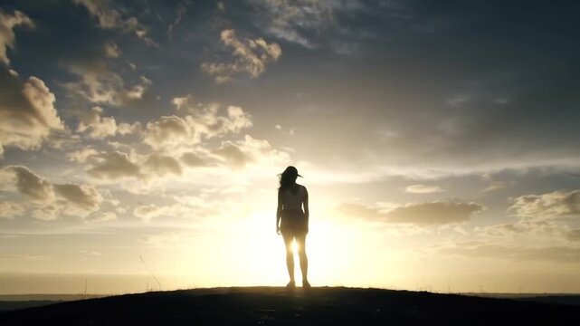 A lone figure, like Mary, stands silhouetted against a glorious sunset, embodying the profound assumption of a new journey and hopeful discovery on the horizon.