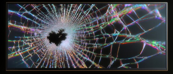 Cracked flat screen tv with impact point for modern design concepts