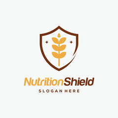 Nutrition Shield logo designs concept vector, Shield and Wheat logo template icon symbol
