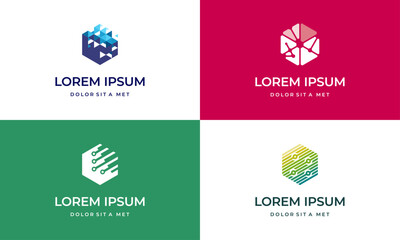 Set of Hexagon Tech logo designs template, Technology logo. Geometric logo symbol vector