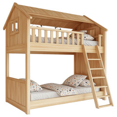 Cozy Wooden Bunk Bed with Ladder and Decorative Pillows