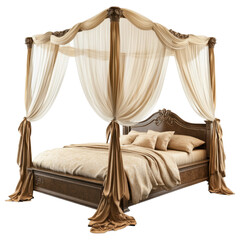 Elegant Canopy Bed with Luxurious Drapery and Soft Bedding