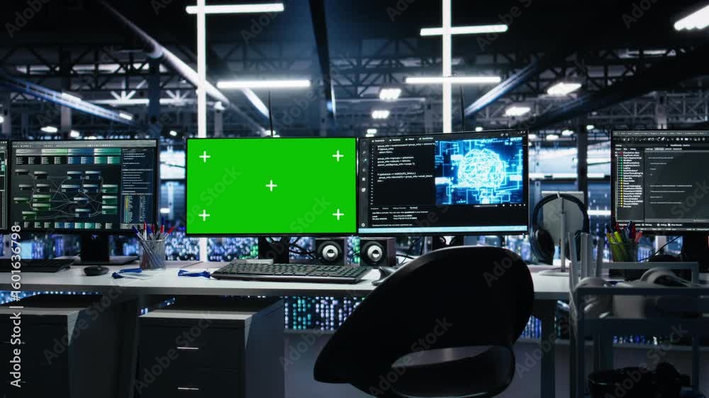 Poster green screen computers in data center supporting ai training workflows and automation of equipment s