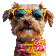 Stylish Dog Wearing Colorful Sunglasses and Floral Scarf