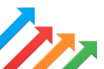 A vibrant 3D business graph with an upward arrow symbolizes growth, success, and leadership