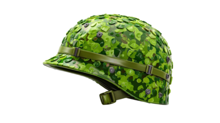 Military helmet icon in green camouflage pattern, 3D emoji - isolated on transparent background 