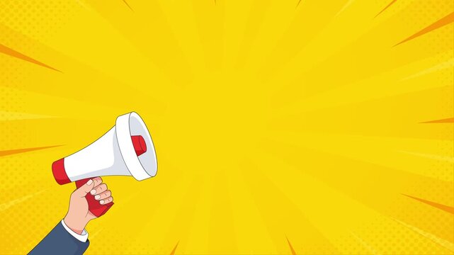 Megaphone loudspeaker bullhorn handheld animation for Advertising and promotion, Marketing concept, loudspeaker lightning. Video Animation. Announcement Mic, Loudspeaker announcing crazy promotions.
