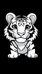 Template of Tiger in B&W with black background. White tone