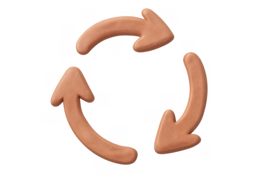 Three arrows forming a circle, symbolizing a continuous process or infinite loop, with a transparent background - Powered by Adobe