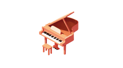 Minimal grand piano 3D icon with flat keys and simplified body design. isolated on transparent background 