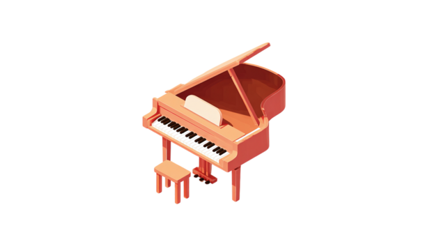 Minimal grand piano 3D icon with flat keys and simplified body design. isolated on transparent background 