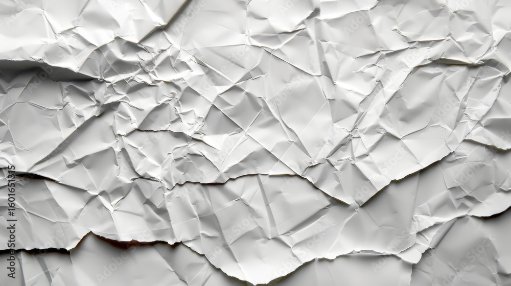 Poster crumpled paper texture background in white with shadows creates dynamic visual effect, perfect for v
