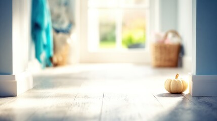 Cozy autumn decor in a bright hallway with a small pumpkin