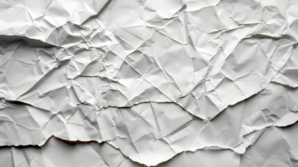 Fototapeta premium Crumpled paper texture background in white with shadows creates dynamic visual effect, perfect for various design projects. This versatile texture adds depth and interest to any composition