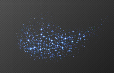 Blue sparkling stars, shiny particles light effect, transparent flying stardust texture, abstract twinkle Christmas decoration. Vector illustration.