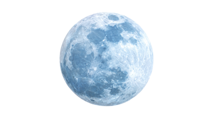 3D full moon render with glowing realistic texture in cartoon plastic style, isolated on transparent background