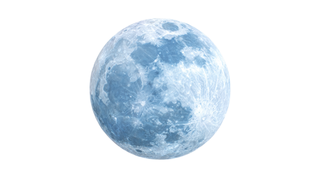 3D full moon render with glowing realistic texture in cartoon plastic style, isolated on transparent background 