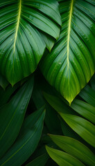 Tropical leaves texture,Abstract nature leaf green wall texture background.vintage dark tone,picture can used wallpaper desktop, colorful. White tone