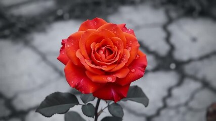 Beautiful close-up of a vibrant red rose with water droplets on a background, love and peace - Powered by Adobe