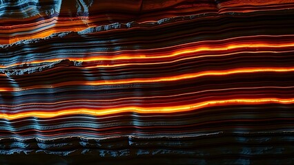 Glowing sedimentary rock layers pulsing with ancient energy, revealing Earth's geological history.