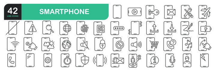 Set Of Smartphone Line Icons. Outline Symbols Elements Collection.