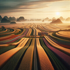 Sunset field agriculture landscape concept industry