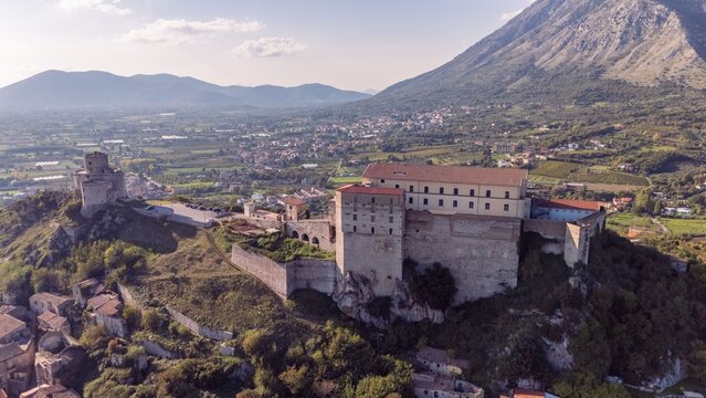 Aerial View of Castello di Montesarchio and Tower in Campania Italy