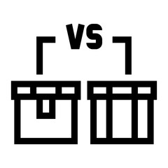 Icono de comparación de productos. Análisis comparativo, elección de opciones y decisión de compra. Dos cajas distintas. Ilustración vectorial