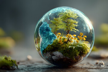 World environment and earth day concept with blue globe and eco friendly enviroment. Generative ai